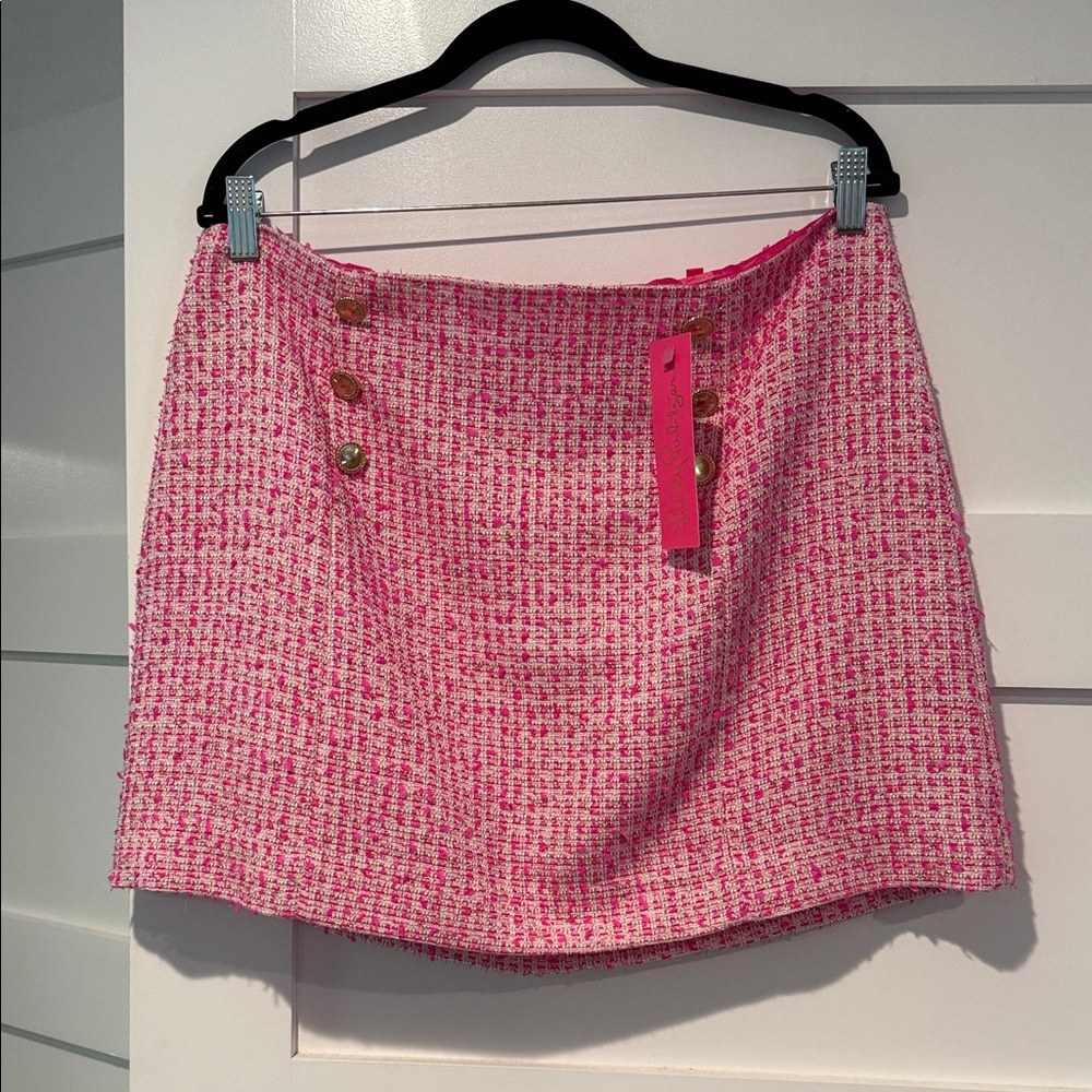 Lilly Pulitzer Pink Tweed Mini Skirt with Gold Buttons